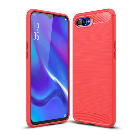 Silikon Hülle Handyhülle Gummi Schutzhülle Tasche Line C01 für Oppo K1 Rot