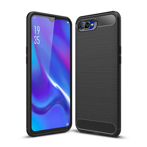 Silikon Hülle Handyhülle Gummi Schutzhülle Tasche Line C01 für Oppo K1 Schwarz