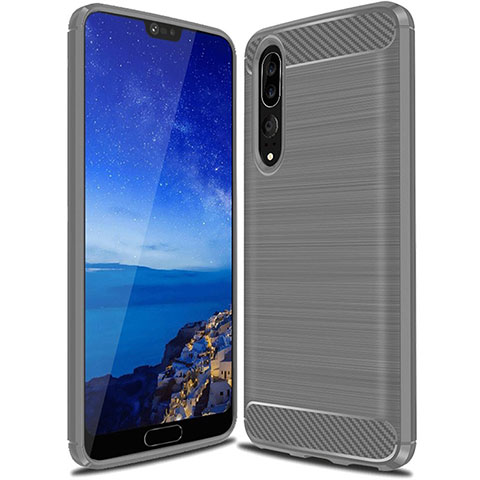 Silikon Hülle Handyhülle Gummi Schutzhülle Tasche Line C03 für Huawei P20 Pro Grau