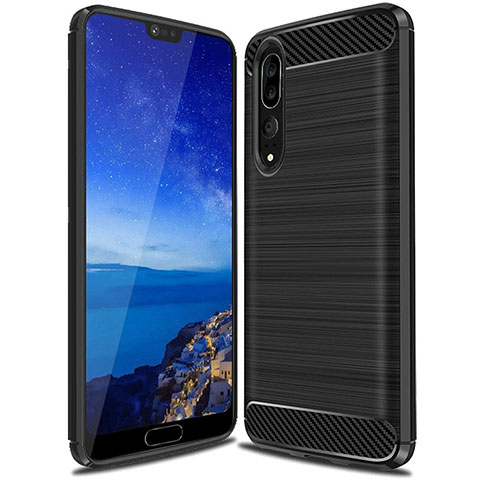 Silikon Hülle Handyhülle Gummi Schutzhülle Tasche Line C03 für Huawei P20 Pro Schwarz