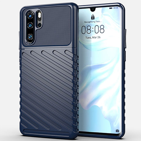 Silikon Hülle Handyhülle Gummi Schutzhülle Tasche Line C03 für Huawei P30 Pro Blau