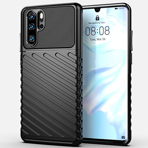 Silikon Hülle Handyhülle Gummi Schutzhülle Tasche Line C03 für Huawei P30 Pro Schwarz