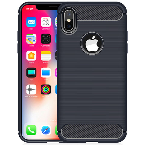 Silikon Hülle Handyhülle Gummi Schutzhülle Tasche Line für Apple iPhone X Blau