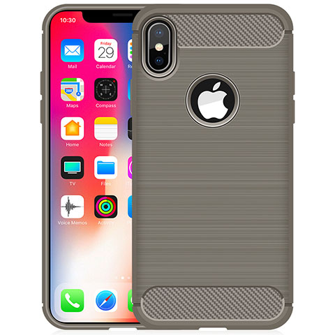 Silikon Hülle Handyhülle Gummi Schutzhülle Tasche Line für Apple iPhone X Grau