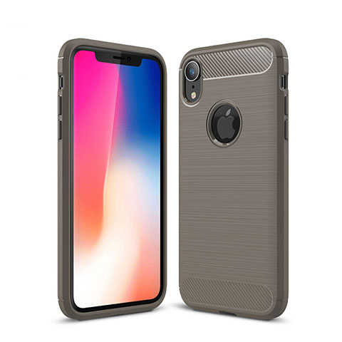 Silikon Hülle Handyhülle Gummi Schutzhülle Tasche Line für Apple iPhone XR Grau