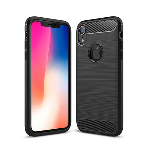 Silikon Hülle Handyhülle Gummi Schutzhülle Tasche Line für Apple iPhone XR Schwarz