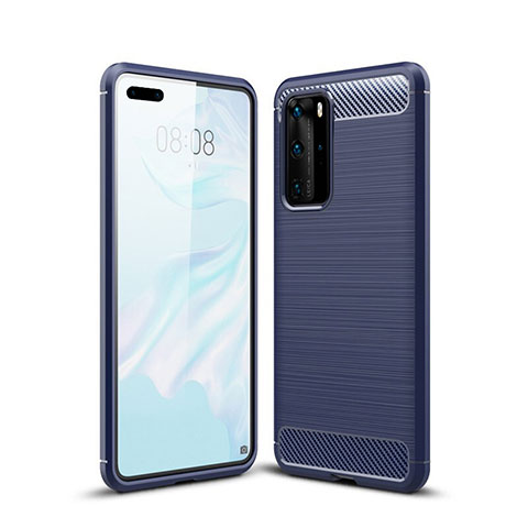 Silikon Hülle Handyhülle Gummi Schutzhülle Tasche Line für Huawei P40 Pro Blau