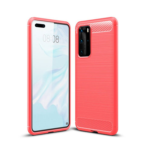 Silikon Hülle Handyhülle Gummi Schutzhülle Tasche Line für Huawei P40 Pro Rot