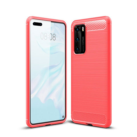 Silikon Hülle Handyhülle Gummi Schutzhülle Tasche Line für Huawei P40 Rot