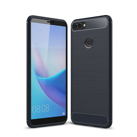 Silikon Hülle Handyhülle Gummi Schutzhülle Tasche Line für Huawei Y9 (2018) Blau