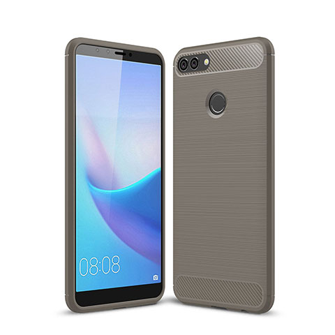 Silikon Hülle Handyhülle Gummi Schutzhülle Tasche Line für Huawei Y9 (2018) Grau