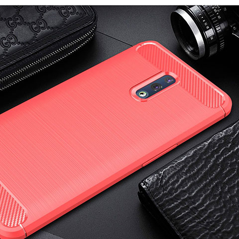 Silikon Hülle Handyhülle Gummi Schutzhülle Tasche Line für Oppo Reno Rot