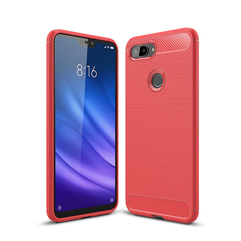 Silikon Hülle Handyhülle Gummi Schutzhülle Tasche Line für Xiaomi Mi 8 Lite Rot