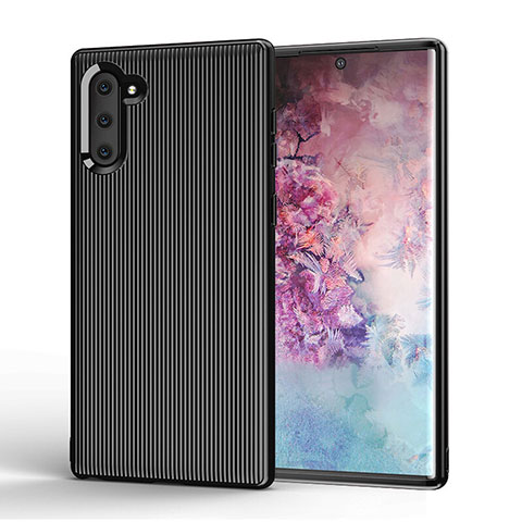 Silikon Hülle Handyhülle Gummi Schutzhülle Tasche Line S01 für Samsung Galaxy Note 10 Schwarz