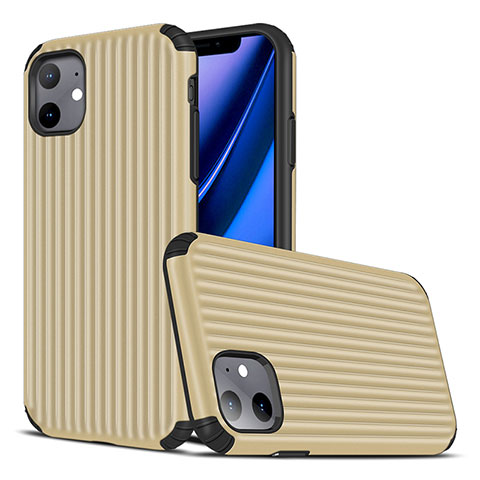 Silikon Hülle Handyhülle Gummi Schutzhülle Tasche Line Z01 für Apple iPhone 11 Gold