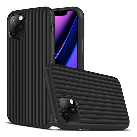 Silikon Hülle Handyhülle Gummi Schutzhülle Tasche Line Z01 für Apple iPhone 11 Pro Max Schwarz