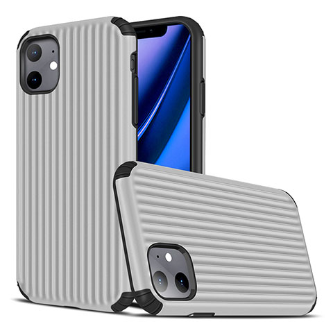 Silikon Hülle Handyhülle Gummi Schutzhülle Tasche Line Z01 für Apple iPhone 11 Silber