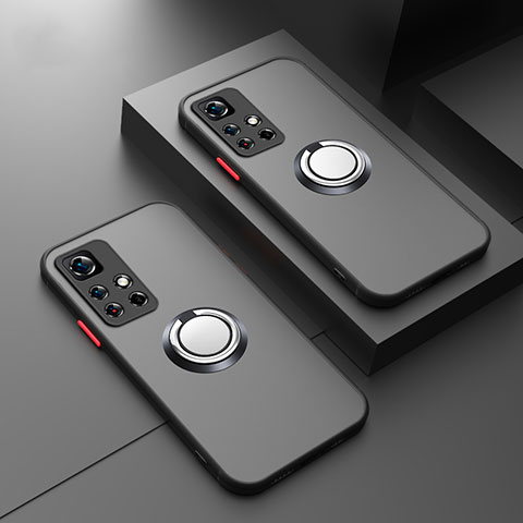 Silikon Hülle Handyhülle Rahmen Schutzhülle Durchsichtig Transparent Ganzkörper mit Magnetisch Fingerring Ständer T01 für Xiaomi Mi 11i 5G (2022) Schwarz