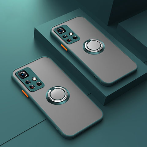 Silikon Hülle Handyhülle Rahmen Schutzhülle Durchsichtig Transparent Ganzkörper mit Magnetisch Fingerring Ständer T01 für Xiaomi Poco X4 NFC Nachtgrün