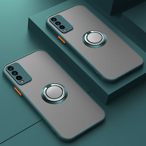 Silikon Hülle Handyhülle Rahmen Schutzhülle Durchsichtig Transparent Ganzkörper mit Magnetisch Fingerring Ständer T01 für Xiaomi Redmi 9T 4G Grün