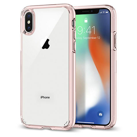 Silikon Hülle Handyhülle Rahmen Schutzhülle Durchsichtig Transparent Spiegel 360 Grad für Apple iPhone Xs Rosa