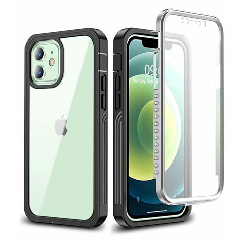 Silikon Hülle Handyhülle Rahmen Schutzhülle Durchsichtig Transparent Spiegel 360 Grad Ganzkörper für Apple iPhone 12 Mini Schwarz