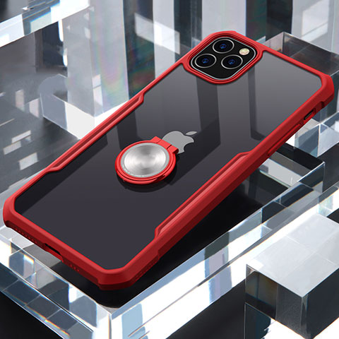 Silikon Hülle Handyhülle Rahmen Schutzhülle Durchsichtig Transparent Spiegel 360 Grad mit Magnetisch Fingerring Ständer für Apple iPhone 11 Pro Rot