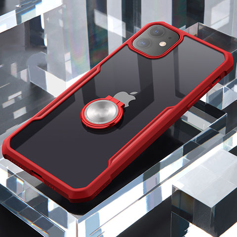 Silikon Hülle Handyhülle Rahmen Schutzhülle Durchsichtig Transparent Spiegel 360 Grad mit Magnetisch Fingerring Ständer für Apple iPhone 11 Rot