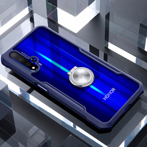 Silikon Hülle Handyhülle Rahmen Schutzhülle Durchsichtig Transparent Spiegel 360 Grad mit Magnetisch Fingerring Ständer für Huawei Honor 20S Blau