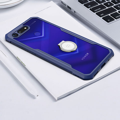 Silikon Hülle Handyhülle Rahmen Schutzhülle Durchsichtig Transparent Spiegel 360 Grad mit Magnetisch Fingerring Ständer für Huawei Honor V20 Blau