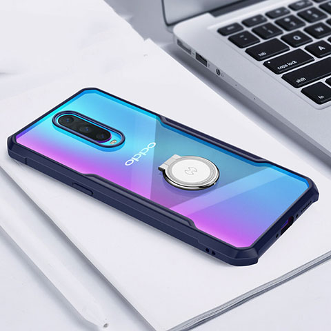 Silikon Hülle Handyhülle Rahmen Schutzhülle Durchsichtig Transparent Spiegel 360 Grad mit Magnetisch Fingerring Ständer für Oppo R17 Pro Blau