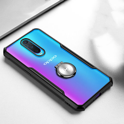 Silikon Hülle Handyhülle Rahmen Schutzhülle Durchsichtig Transparent Spiegel 360 Grad mit Magnetisch Fingerring Ständer für Oppo RX17 Pro Schwarz