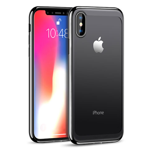 Silikon Hülle Handyhülle Rahmen Schutzhülle Durchsichtig Transparent Spiegel 360 Grad T05 für Apple iPhone X Schwarz