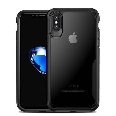 Silikon Hülle Handyhülle Rahmen Schutzhülle Durchsichtig Transparent Spiegel 360 Grad T10 für Apple iPhone X Schwarz