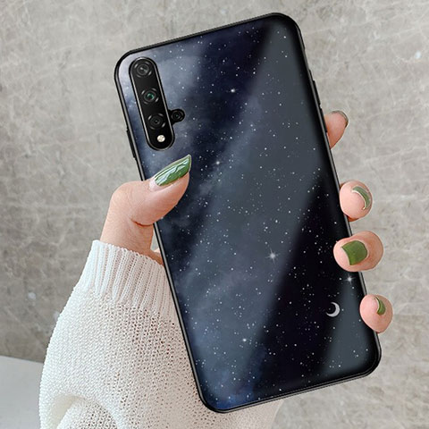 Silikon Hülle Handyhülle Rahmen Schutzhülle Spiegel Sternenhimmel S02 für Huawei Honor 20 Schwarz