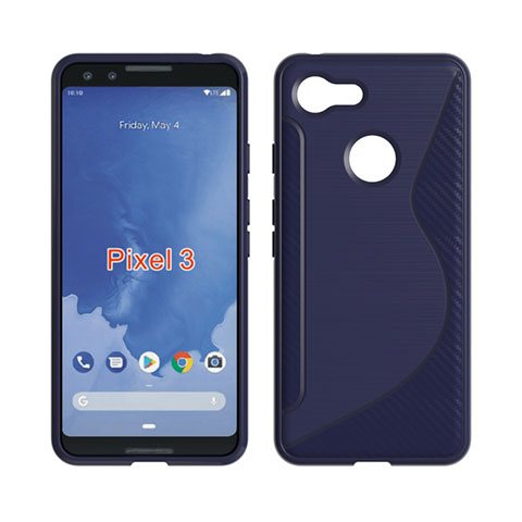 Silikon Hülle Handyhülle S-Line Schutzhülle Durchsichtig Transparent für Google Pixel 3 Blau