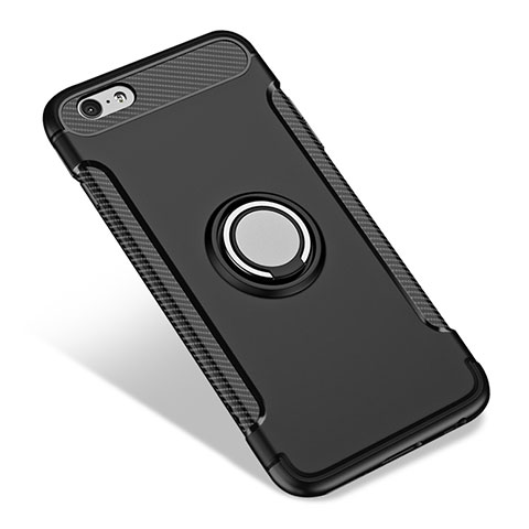 Silikon Hülle Handyhülle Schutzhülle mit Fingerring Ständer Durchsichtig Transparent Matt für Apple iPhone 6 Schwarz