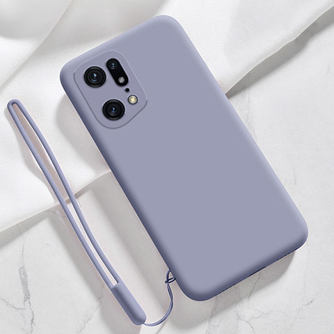 Silikon Hülle Handyhülle Ultra Dünn Flexible Schutzhülle 360 Grad Ganzkörper Tasche für Oppo Find X5 5G Lavendel Grau