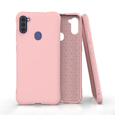 Silikon Hülle Handyhülle Ultra Dünn Flexible Schutzhülle 360 Grad Ganzkörper Tasche für Samsung Galaxy M11 Rosa