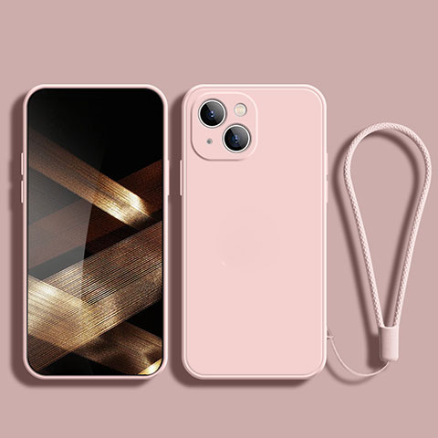 Silikon Hülle Handyhülle Ultra Dünn Flexible Schutzhülle 360 Grad Ganzkörper Tasche G02 für Apple iPhone 15 Rosegold