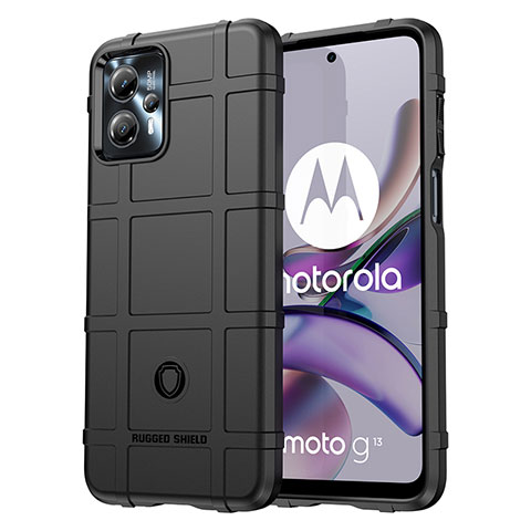 Silikon Hülle Handyhülle Ultra Dünn Flexible Schutzhülle 360 Grad Ganzkörper Tasche J01S für Motorola Moto G13 Schwarz