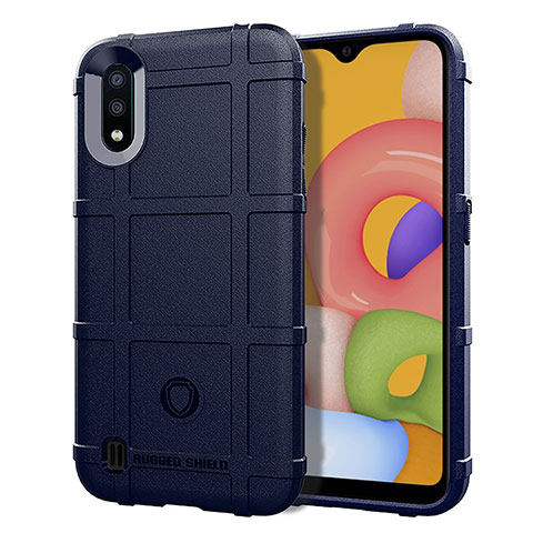 Silikon Hülle Handyhülle Ultra Dünn Flexible Schutzhülle 360 Grad Ganzkörper Tasche J01S für Samsung Galaxy A01 SM-A015 Blau