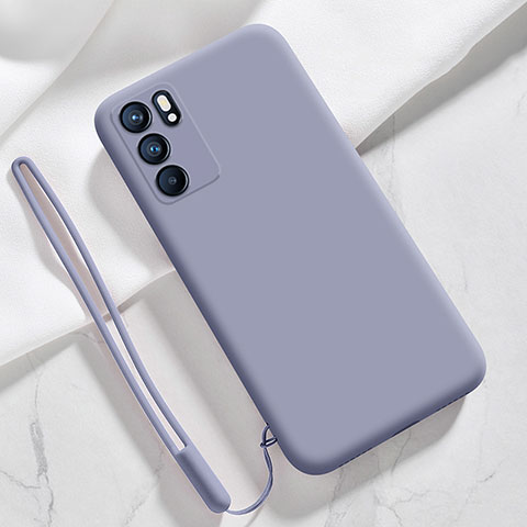 Silikon Hülle Handyhülle Ultra Dünn Flexible Schutzhülle 360 Grad Ganzkörper Tasche S03 für Oppo Reno6 5G Lavendel Grau