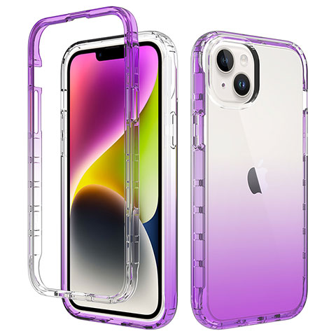 Silikon Hülle Handyhülle Ultra Dünn Flexible Schutzhülle Tasche Transparent Vorder und Rückseite 360 Grad Ganzkörper Farbverlauf für Apple iPhone 13 Violett