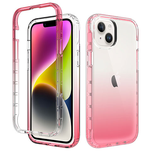 Silikon Hülle Handyhülle Ultra Dünn Flexible Schutzhülle Tasche Transparent Vorder und Rückseite 360 Grad Ganzkörper Farbverlauf für Apple iPhone 14 Plus Rot