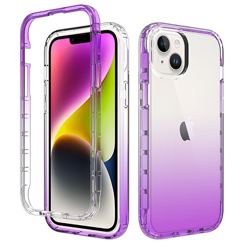 Silikon Hülle Handyhülle Ultra Dünn Flexible Schutzhülle Tasche Transparent Vorder und Rückseite 360 Grad Ganzkörper Farbverlauf für Apple iPhone 14 Plus Violett