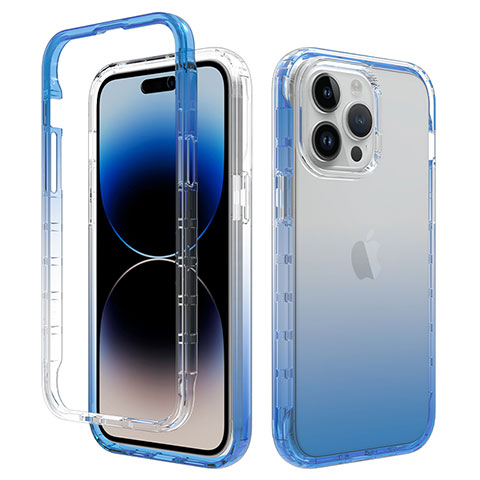 Silikon Hülle Handyhülle Ultra Dünn Flexible Schutzhülle Tasche Transparent Vorder und Rückseite 360 Grad Ganzkörper Farbverlauf für Apple iPhone 14 Pro Max Blau