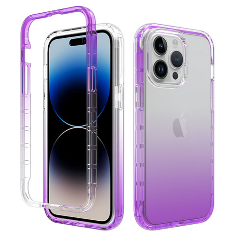 Silikon Hülle Handyhülle Ultra Dünn Flexible Schutzhülle Tasche Transparent Vorder und Rückseite 360 Grad Ganzkörper Farbverlauf für Apple iPhone 14 Pro Max Violett