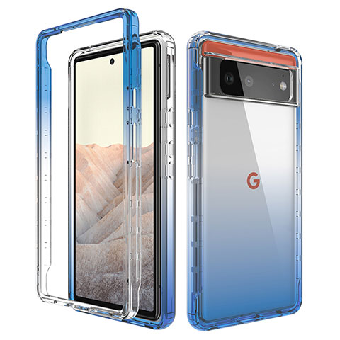 Silikon Hülle Handyhülle Ultra Dünn Flexible Schutzhülle Tasche Transparent Vorder und Rückseite 360 Grad Ganzkörper Farbverlauf für Google Pixel 6 5G Blau