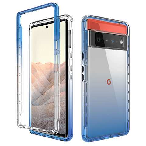 Silikon Hülle Handyhülle Ultra Dünn Flexible Schutzhülle Tasche Transparent Vorder und Rückseite 360 Grad Ganzkörper Farbverlauf für Google Pixel 6 Pro 5G Blau